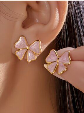 Pink Resin Bow Stud Earrings